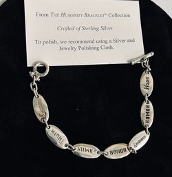 Sterling Silver 'The Humanity Bracelet' Reversible Imprinted 14 Values 8' L 22 Gram Weight Original Pouch