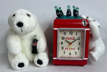 Coca Cola Clock Bank And Polar Bear Plushy