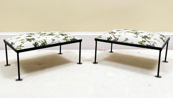 A Pair Of Vintage Wrought Iron Footstools With Custom Needlepoint Upholstery!