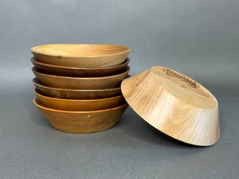 A Set Of Seven Wood Salad Bowls Handmade By Woodbury's Of Shelburne