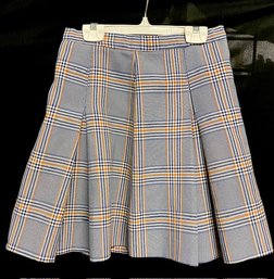 Vintage Orange & Blue Schoolgirl Style Mini Skirt W/ Pleats