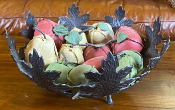 Metal Leaf Bowl With Fabric Painted Fruit