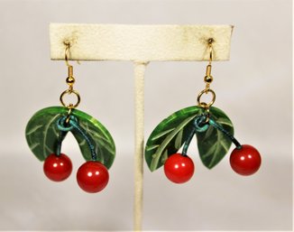 Vintage Bakelite Cherry Pierced Plastic Earrings