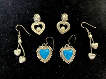 Three Pair Of Brighton Pierced Heart Earrings