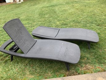 Pair Of Faux Rattan Loungers