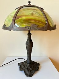 Vintage Art Nouveau Style Multicolor Slag Glass Table Lamp