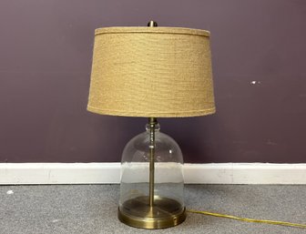 A Great Table Lamp With A Clear Glass Body & Burlap Drum Shade