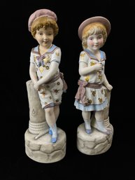 Pair Of German Fairing Porcelain Figures Of Children