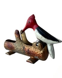 Vintage 1950s Woodpecker Cast Iron Tooth Pick Dispenser
