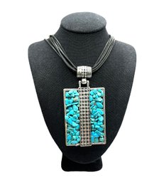 Turquoise Color Artisan Pendant Black Corded Fashion Necklace