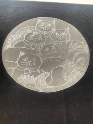 Vintage Glass Embossed Serving Tray - Cats With Bells & Bows