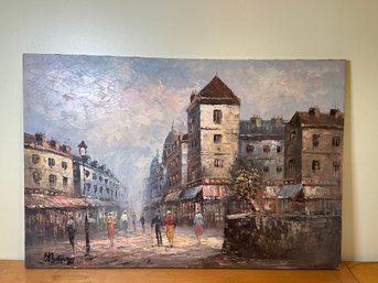 Vintage Brian Montgomery Parisian Scene Oil On Canvas Painting