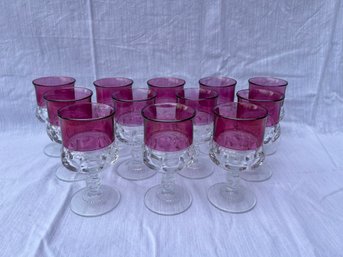 Vintage Tiffan-Franciscan Large  And Small Kings Crown Thumbprint Cranberry Flashed Wine Glasses