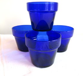 4 Cobalt Libbey Votive Candle Holders