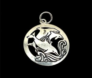 Vintage Sterling Silver Dolphin Scene Pendant