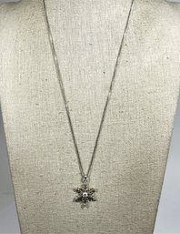 Sterling Silver Chain Necklace Having Snowflake Pendant