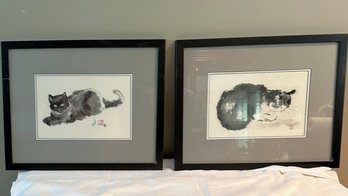 Cute Cats In Watercolor Framed And Matted