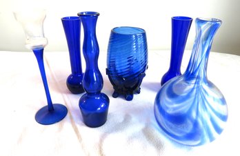 6 Cobalt Blue Art Glass Bud Vases