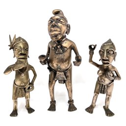 3 Vintage African Brass Figurines