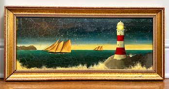 An Original Oil On Board, Seascape With Lighthouse, By Martin Wiscomb (Contemporary, English)
