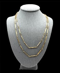 Long Gold Tone Beaded Chain Necklace