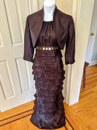 Adrienne Pappel Evening Gown In A Lush Chestnut Brown Silk Crepe