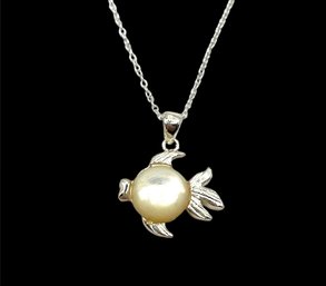 Sterling Silver Mother Of Pearl Fish Necklace