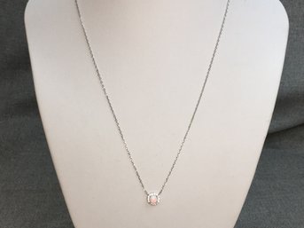 Lovely Brand New Sterling Silver Necklace With Opal Pendant - White Sapphire Accent Stones - Very Pretty !
