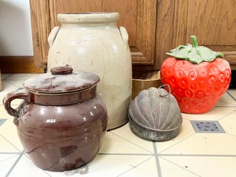 Antique Crockery, Vintage Cookie Jars, And A Jelly Mold