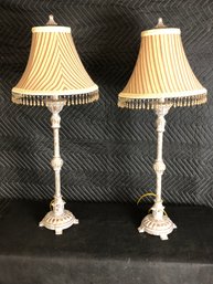 Pair Of Table Lamps With Striped Shades