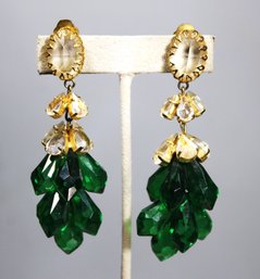 Fantastic Pair Of Large Vintage Rhinestone And Plastic Clip Earrings Ear Pendantsq