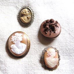 4 Vintage Cameo Pins Brooches