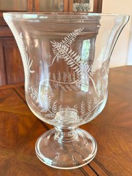 Large Etched Glass Vase With Fern Design