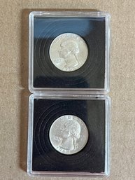 Two Beautiful Washington Quarters In Plastic Cases 40 Silver