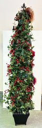 A Large Holiday Faux Floral Display In Fiberglass Planter - 6' High!