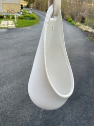 White Ceramic Wall Hugging Planter With Canvas Strap