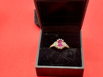 Ruby And Diamond Ring With 18k Yellow Gold Setting