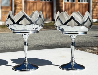 Pair Of Art Deco Flame Chrome Compotes