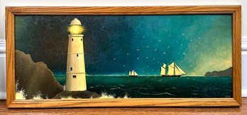 An Original Oil On Board, Lighthouse Scene, By Martin Wiscomb (Contemporary, English)