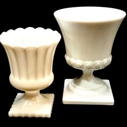 Vintage Pair Of Milk Glass Urn Planters