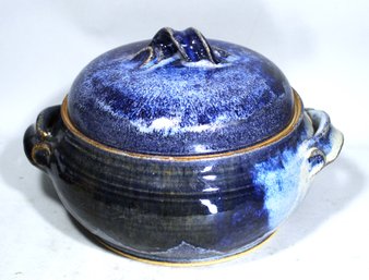 MCM Studio Signed Glazed Art Pottery Lidded Tureen GREAT Blue Glaze