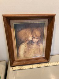 Vintage Margaret Kane 'A Little Kiss' Big Eyes Boy Girl Framed Print Art