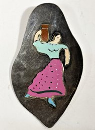 Mid Century Made In Israel Sterling Silver Brooch Enamel Woman