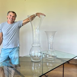 A Pair Of Tall Glass Vases - Large And Small