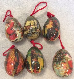 Set Of 6 Paper Mache Egg Shaped Christmas Ornaments - L