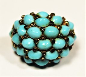 Costume 1960s Gold Tone Faux Turquoise Dome Shaped Ring Size 6