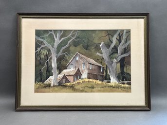Raymond R. Goldberg, Original Watercolor On Paper, Long Island Farm, Signed