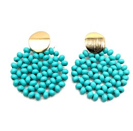 Large Turquoise Color Beaded Circle Earrings