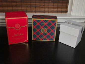 Lovely Group BRAND NEW Juliska Candle & Vase Along With Ralph Lauren Candle - Both Holiday Themed / Scented