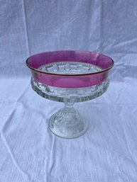 Vintage Tiffin-franciscan Kings Crown Cranberry Flash Thumbprint Compote Bowl